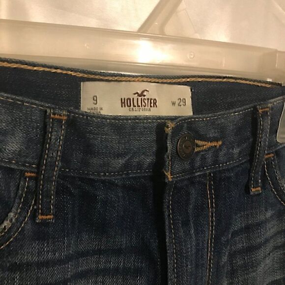 Hollister High Rise Dark Wash Denim Destroyed Distressed Jean Shorts 9 - Picture 5 of 6